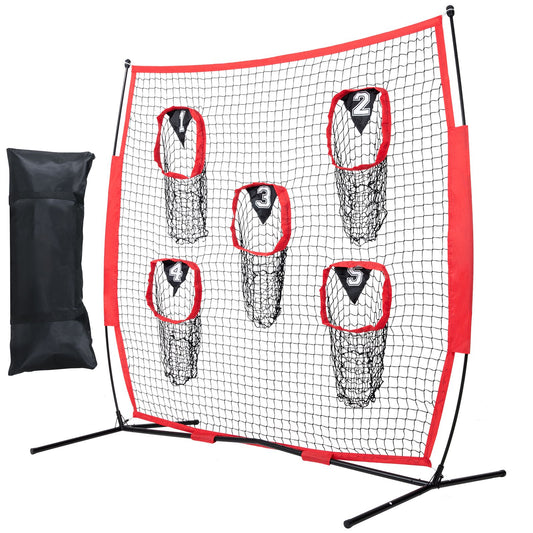 8 x 8 ft Football Trainer Throwing Net, Training Throwing Target Practice Net with 5 Target Pockets, Knotless Net Includes Bow Frame and Portable Carry Case, Improve QB Throwing Accuracy, Red