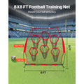 2438.4x2438.4mm Football Trainer Throwing Net, Training Throwing Target Practice Net with 6 Target Pockets, Knotless Net Includes Straps and Portable Carry Case, Improve QB Throwing Accuracy,Red
