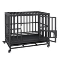 Heavy Duty Dog Crate 38 in Metal Dog Kennel with Wheels and Removable Tray