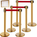 Stanchion Post 6-Set Queue Barriers Gold Retractable Belts Sign Frame