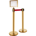 Stanchion Post 6-Set Queue Barriers Gold Retractable Belts Sign Frame