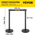Crowd Control Stanchion Set 6 Piece Black 2m Retractable Belt
