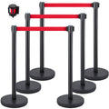 Crowd Control Stanchion Set 6 Piece 2m Red Retractable Belt Black