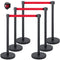 Crowd Control Stanchion Set 6 Piece 2m Red Retractable Belt Black