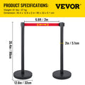 Crowd Control Stanchion Set 6 Piece 2m Red Retractable Belt Black
