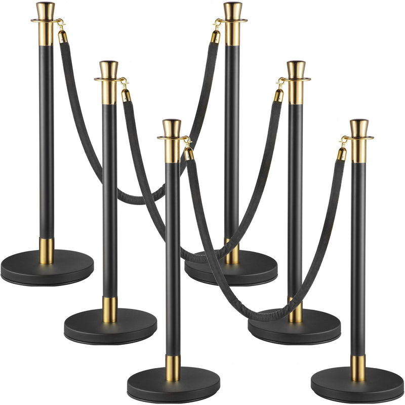 Crowd Control Stanchion Set 6 Black Velvet Rope 5ft Barrier