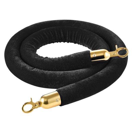 2x Black Velvet Stanchion Ropes 1.5m Gold Hooks Queue Barrier