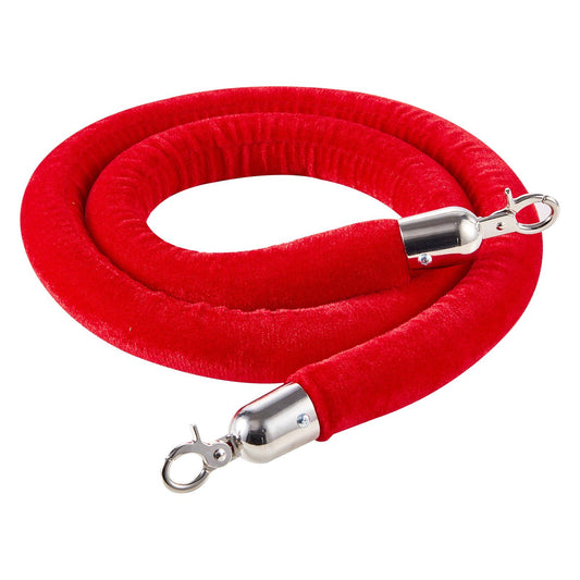 2x Red Velvet Stanchion Ropes 1.5m Silver Hooks Crowd Control