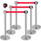 Crowd Control Stanchion Set 6 Silver Red Belt 2m Barrier