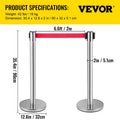 Crowd Control Stanchion Set 6 Silver Red Belt 2m Barrier