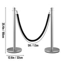 Crowd Control Stanchion Set 2 Silver Base 5ft Black Velvet Rope