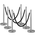 Crowd Control Stanchion Set 2 Silver Base 5ft Black Velvet Rope