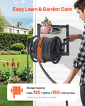 Wall Mounted Garden Hose Reel 125ft 5/8in Metal Basket