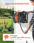 Wall Mounted Garden Hose Reel, Holds 200 ft 5/8-inch Manual Water Hose Winder, Heavy-Duty Steel, Outdoor Reel with Brass Fitting & 5ft Leader Hose, Space Saving, for Yard Lawn Garage