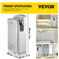Jet Hand Dryer Automatic High Speed Silver Washroom 1800W