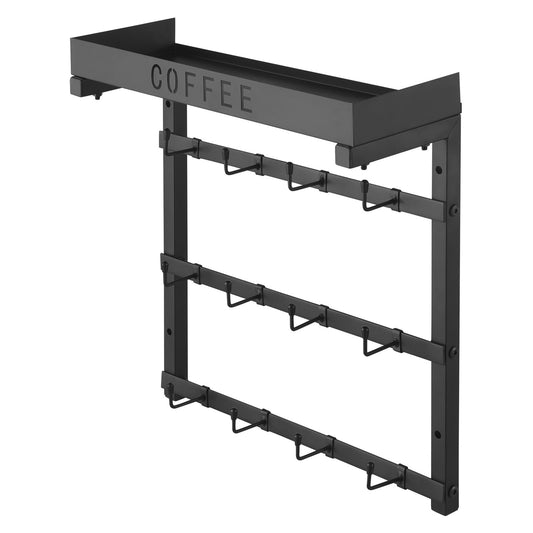 Coffee Mug Holder Wall Mount 12 Hooks Shelf Storage Rack