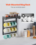 Coffee Mug Holder Wall Mount 12 Hooks Shelf Storage Rack