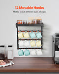 Coffee Mug Holder Wall Mount 12 Hooks Shelf Storage Rack