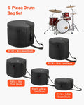 5 Piece Drum Case Set 600D Padded Bags Bass Tom Snare Drums