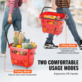Shopping Baskets, 6PCS, 39L Shopping Carts with Handles, Plastic Rolling Shopping Basket with Wheels, Large Portable Shopping Basket Set for Supermarkets, Retail Stores, Grocery Shopping, Red