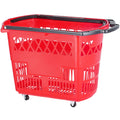 Shopping Baskets, 6PCS, 39L Shopping Carts with Handles, Plastic Rolling Shopping Basket with Wheels, Large Portable Shopping Basket Set for Supermarkets, Retail Stores, Grocery Shopping, Red