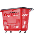 Shopping Baskets, 6PCS, 39L Shopping Carts with Handles, Plastic Rolling Shopping Basket with Wheels, Large Portable Shopping Basket Set for Supermarkets, Retail Stores, Grocery Shopping, Red