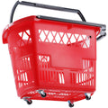 Shopping Baskets, 6PCS, 39L Shopping Carts with Handles, Plastic Rolling Shopping Basket with Wheels, Large Portable Shopping Basket Set for Supermarkets, Retail Stores, Grocery Shopping, Red