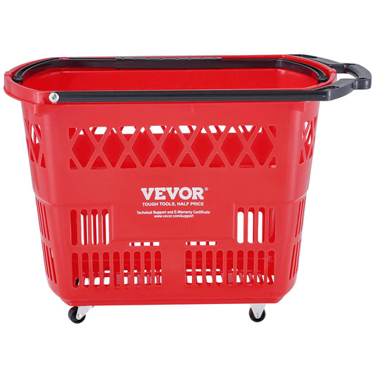 6PC 39L Shopping Basket Trolley Red Wheels Handles Portable