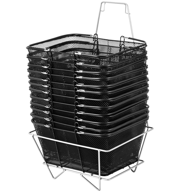 12PCS Black Metal Shopping Baskets with Handles Wire Mesh Retail