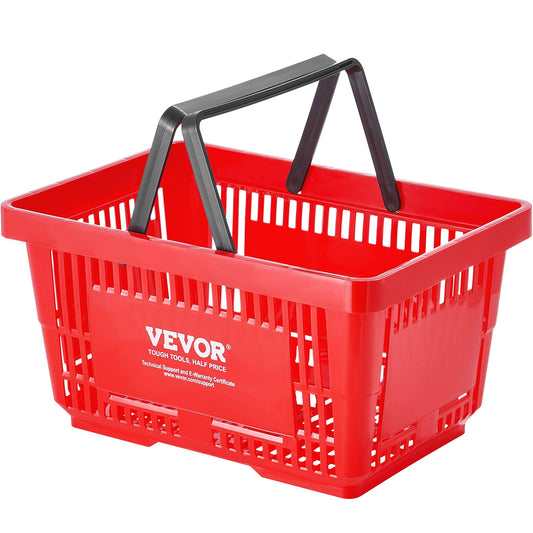 Shopping Basket, Set of 12, 24L Durable Plastic Grocery Basket with Handle and Stand, 425 x 295 x 225 mm Portable Shop Basket Bulk Used for Retail Store, Supermarket, and Grocery Shopping, Red