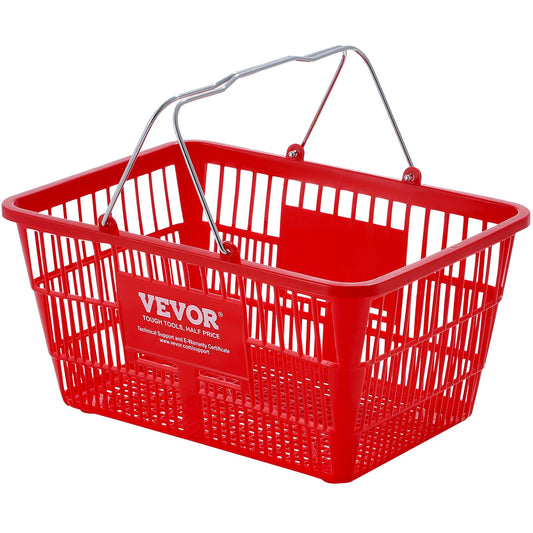 Shopping Basket Set 12 21L Red Plastic Grocery Metal Handle Retail