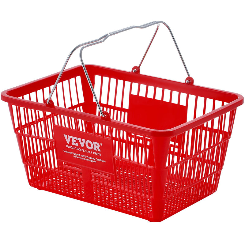 Shopping Basket Set 12 21L Red Plastic Grocery Metal Handle Retail