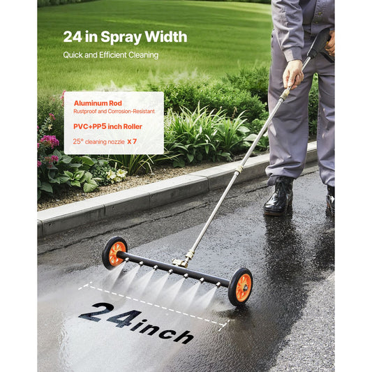 24" Pressure Washer Undercarriage Cleaner, Stainless Steel Surface Cleaner for Pressure Washer, 4000 Max PSI, Angle Adjustment Gear, 7 Spray Nozzles, 2 Extended Wands for Driveway, Patio, Deck