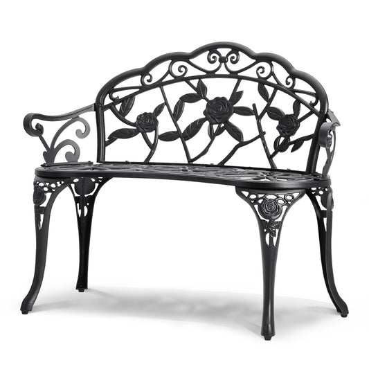 Metal Garden Bench 38.8" Backrest Armrests 480kg Load Capacity