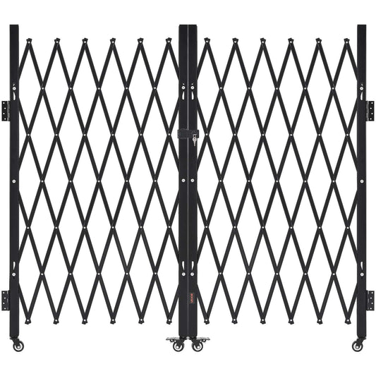 Double Folding Security Gate, Lockable Scissor Gate with 360 degree Swivel Casters, Outdoor Barricade Steel Retractable Gates, for Entry Security, Garage, Warehouse & Pool, 3200 x 1605 mm in (W x H)