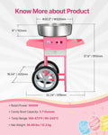 Candy Floss Maker 1000W Commercial Cotton Candy Machine 52cm Pink