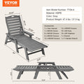 VEVOR Outdoor Chaise Lounge 6 Position Reclining Grey Patio Bench