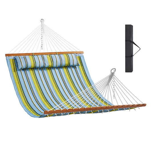 Double Quilted Hammock 12FT 2 Person 480lbs Hardwood Spreader Bars