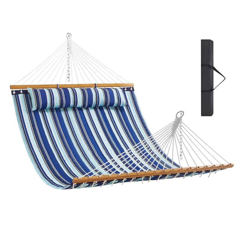 Double Hammock 12ft Quilted 2 Person 480lbs Hardwood Spreader Bars