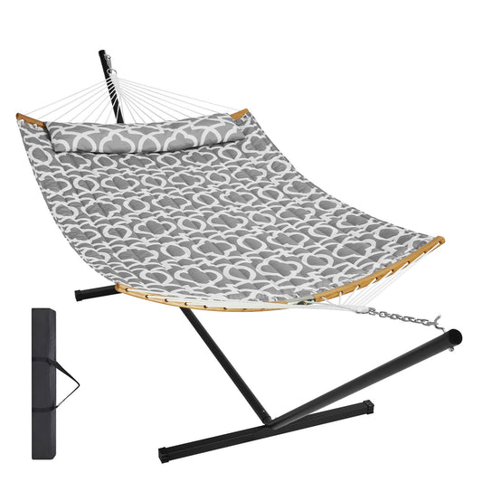 Two Person Hammock with Stand 480lb Capacity Curved Bar Pillow