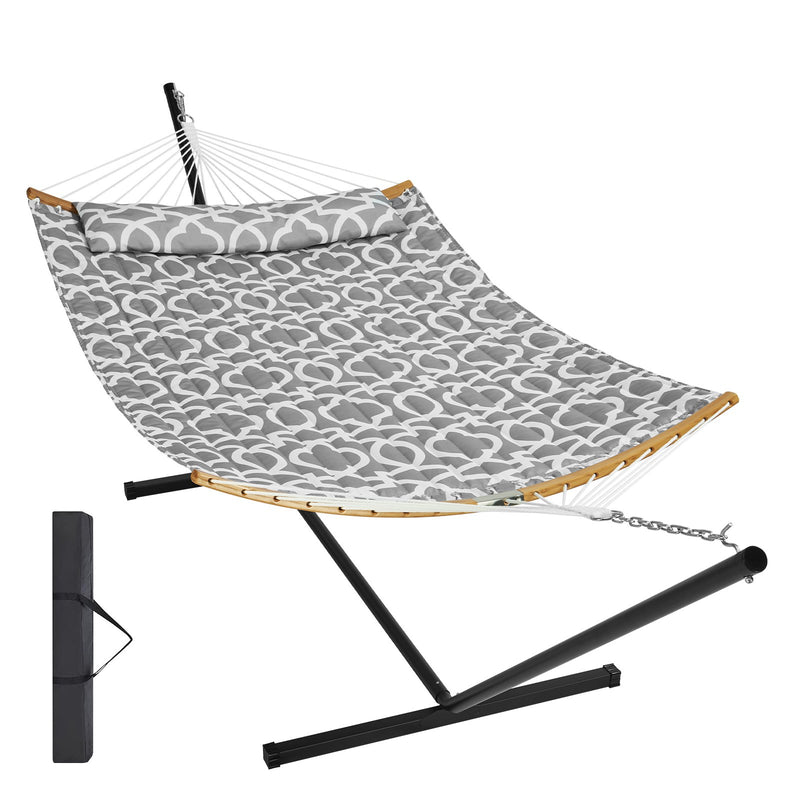 Two Person Hammock with Stand 480lb Capacity Curved Bar Pillow