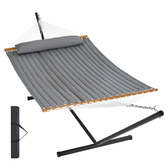 Double Quilted Fabric Hammock Two Person Hammock with Stand 480lb Capacity