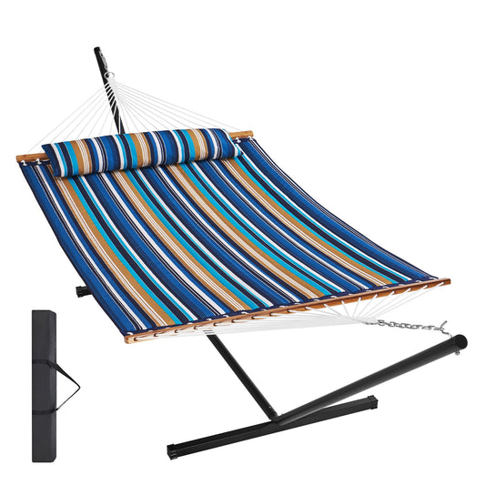 Double Quilted Fabric Hammock Two Person Hammock with Stand 480lb Capacity