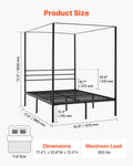 Artiss Metal Canopy Bed Frame QUEEN Size Black Heavy Duty Steel