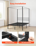 Artiss Metal Canopy Bed Frame QUEEN Size Black Heavy Duty Steel