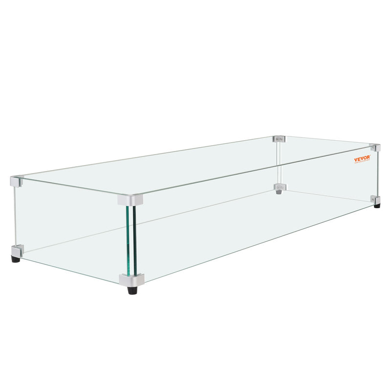 Glass Wind Guard Rectangular Fire Pit Table 924x417mm 8mm Tempered