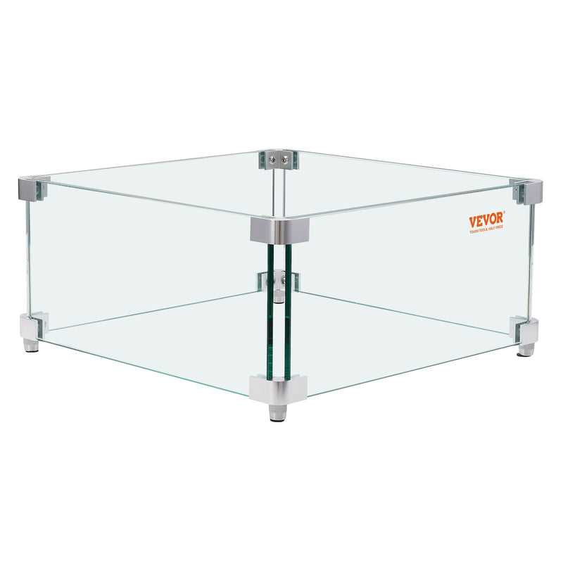 Gas Fire Pit Wind Guard 380x380x180mm 8mm Tempered Glass Square