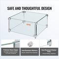 Gas Fire Pit Wind Guard 380x380x180mm 8mm Tempered Glass Square