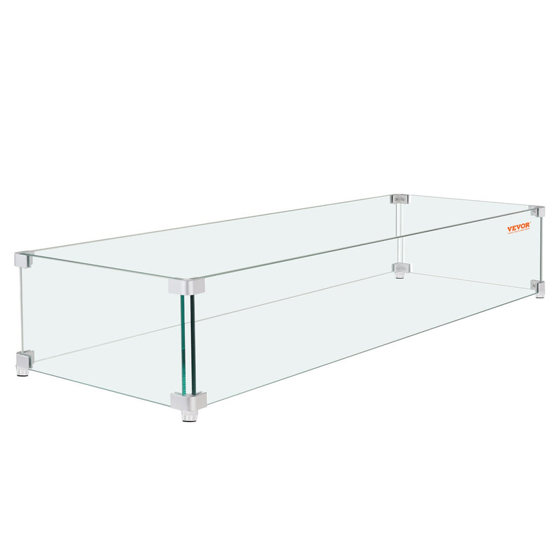 Gas Fire Pit Wind Guard Square 595x190x165mm 8mm Tempered Glass