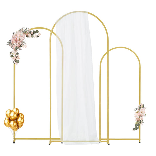 Wedding Arch Backdrop Stand Set 3 Metal Gold Easy Assemble